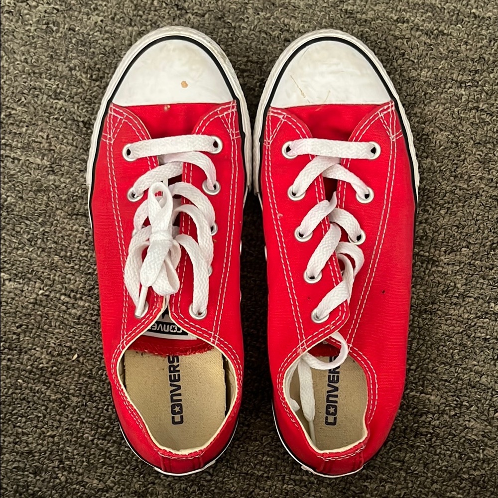 Converse Red and White Canvas Sneakers with Rubber Toe Cap
